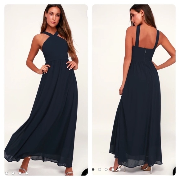 Lulu’s Blue Air of Romance Halter Maxi Dress size XS - Picture 1 of 12
